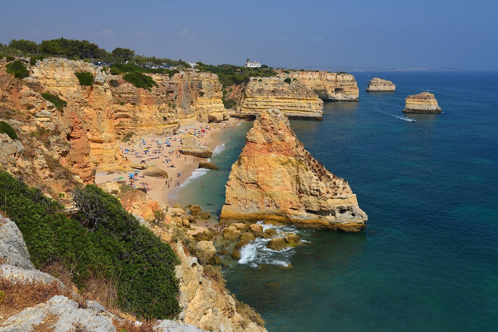 Golden cliffs and turquoise water at Praia da Marinha in the Algarve, Portugal