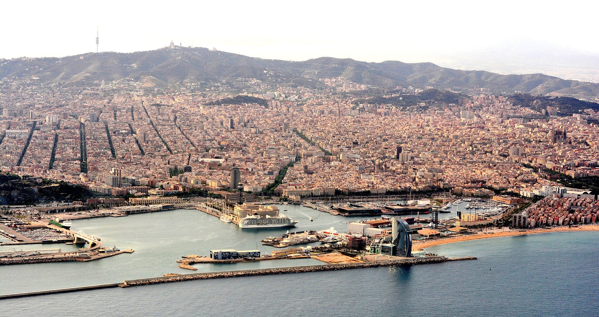 The Barcelona skyline stretching to the Mediterranean